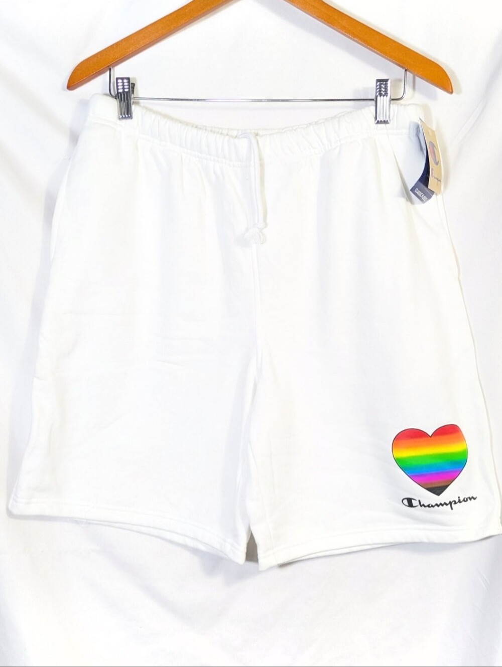 Champion Men's (Unisex) White Shorts‎ Rainbow Heart Athletic Athleisure Sz M